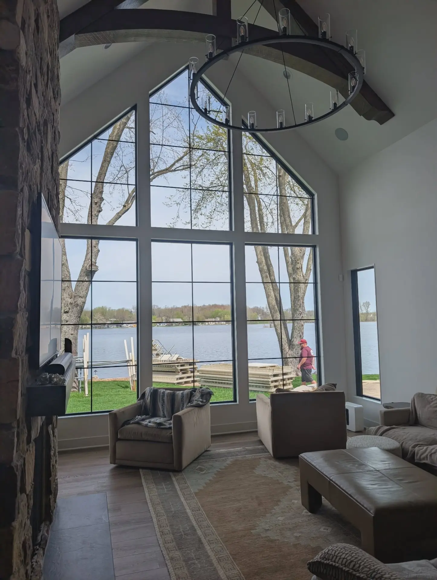 Interior view through spotless floor-to-ceiling windows